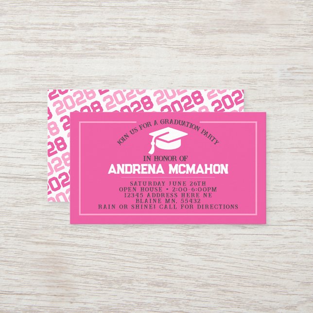 Unik Rosa Studenten Mini Studenten Inbjudan (Hot Pink and White Mini Graduation Invites for Friends, Team Mates or as Inserts!)