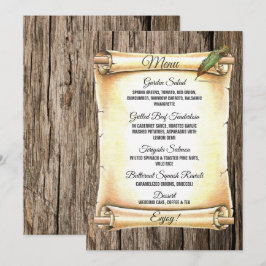 Unik Rulla & Feather Pen Barnwood Bröllop Meny