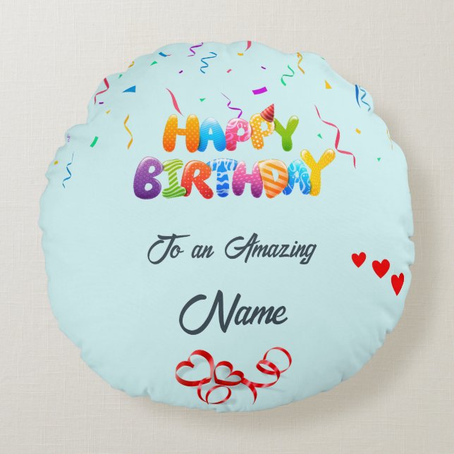 Unik runda fyllnadsgåva för födelsemagar rund kudde (Framsidan)