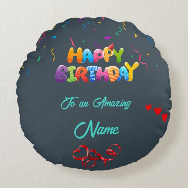 Unik runda fyllnadsgåva för födelsemagar rund kudde (Framsidan)