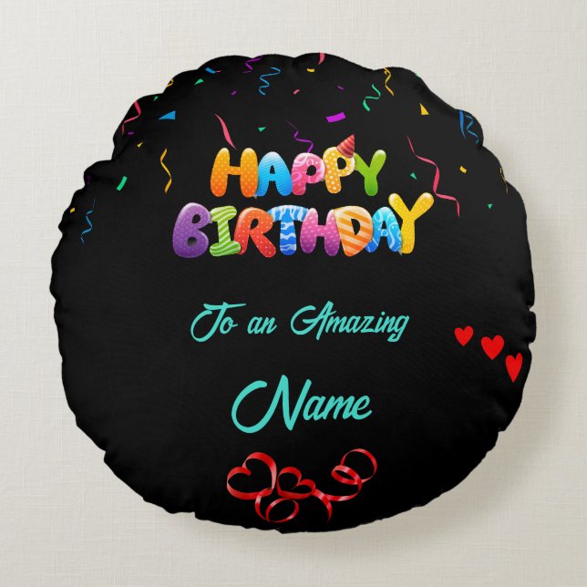 Unik runda fyllnadsgåva för födelsemagar rund kudde (Framsidan)