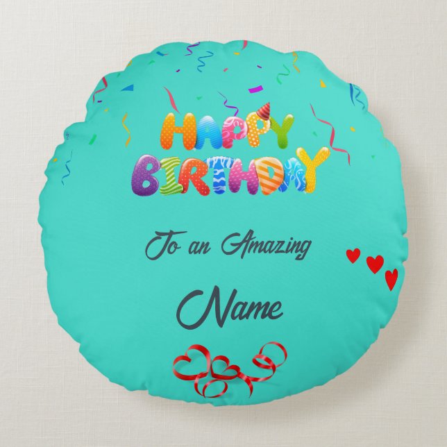 Unik runda fyllnadsgåva för födelsemagar rund kudde (Framsidan)