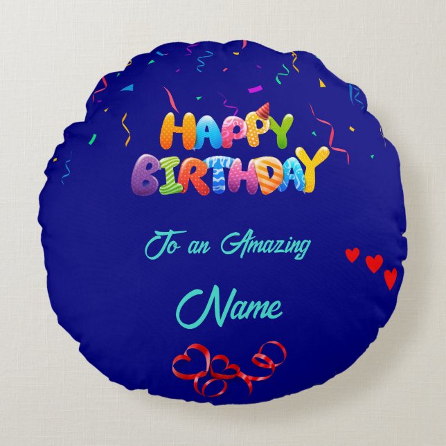 Unik runda fyllnadsgåva för födelsemagar rund kudde (Framsidan)