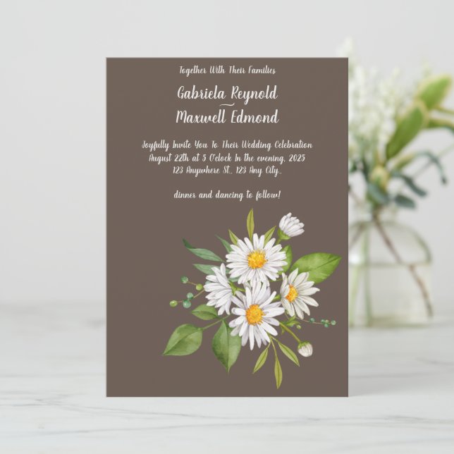 Unik Rustic Blommigt White Daisy Bröllop Inbjudningar (Stående Fram)