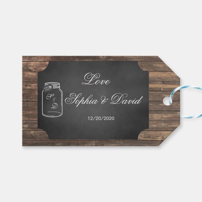 Unik Rustic Mason Burk Chalkboard Bröllop-Anpassni Presentetikett (Framsidan (Horisontell))