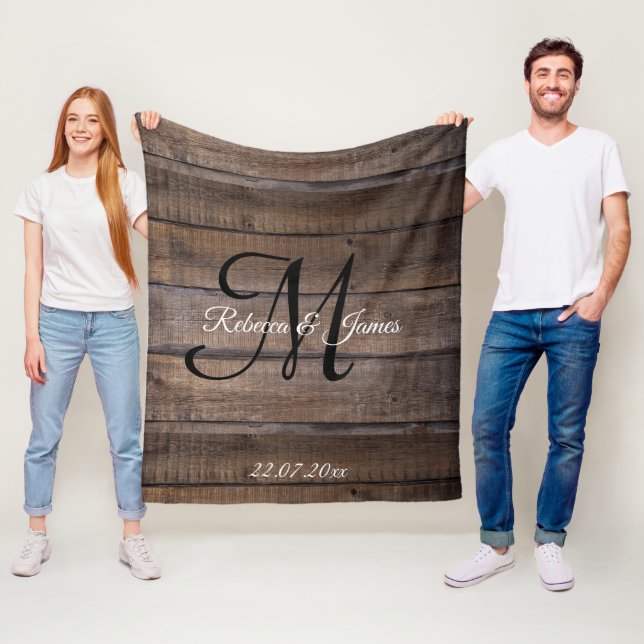 Unik Rustic Mönster Monogram Script-Anpassningsbar Fleecefilt (På plats)