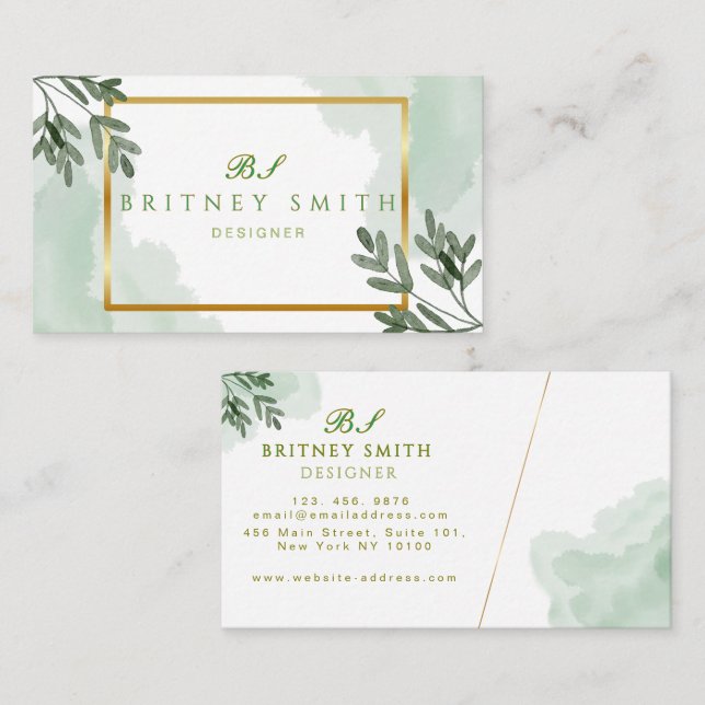 Unik Rustik Akvarell Modern Visitkort (Fram/baksida)