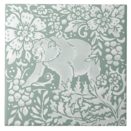Unik Sage Grönt Bear Forest Woodland Animal Kakelplatta