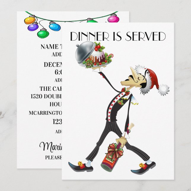 Unik Servitör för matare/insamling Inbjudningar (Fram/baksida)