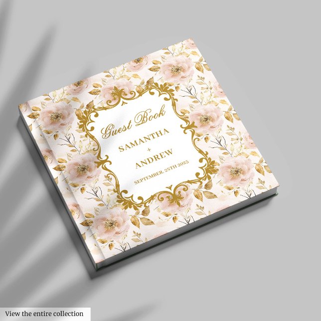 Unik  signering av gästen Bok i Guld Boho Bröllop (Unique Blush Gold Boho Wedding Guest Book Signing)