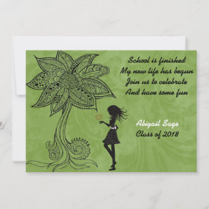 Unik Silhouette Girl Flower Studenten Inbjudan