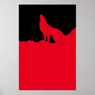 Unik Silhouette-Varg för svart och röd poppgrafik Poster