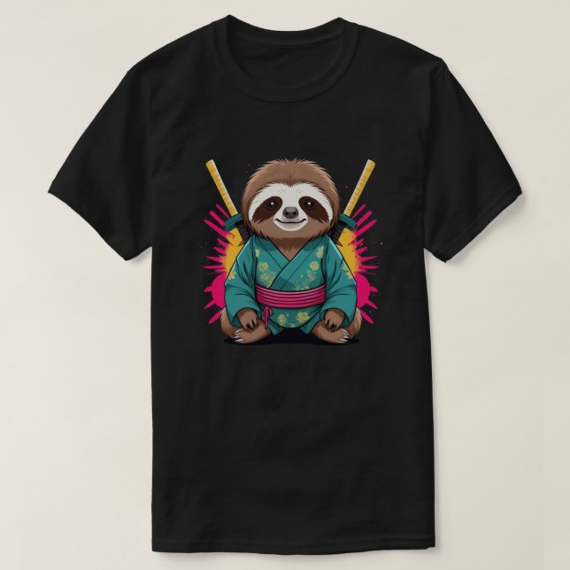 Unik Sloth Samurai-Roligt och Quirky Animal Warrio T Shirt (Design framsida)