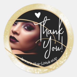 Unik Snyggt för fotomall Golden Ram Heart Runt Klistermärke