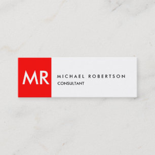 Unik snyggt med rött rött modernt monogram mini visitkort