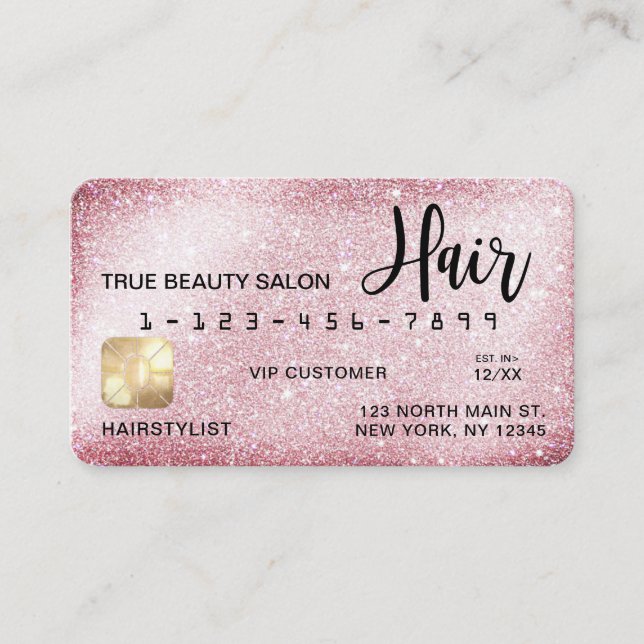 Unik sparkly Rosa Glitter Kredit Card Hair Visitkort (Framsida)