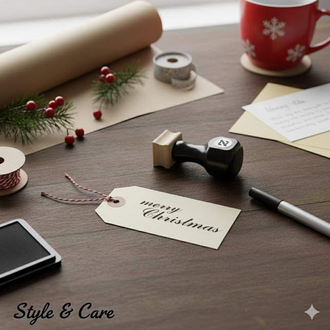 Unik stilig glad jul skrift stämpel (Unique Stylish Merry Christmas Script Rubber Stamp)