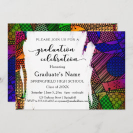 Unik Studentfest för färgstarka geometriska Mönste Inbjudningar