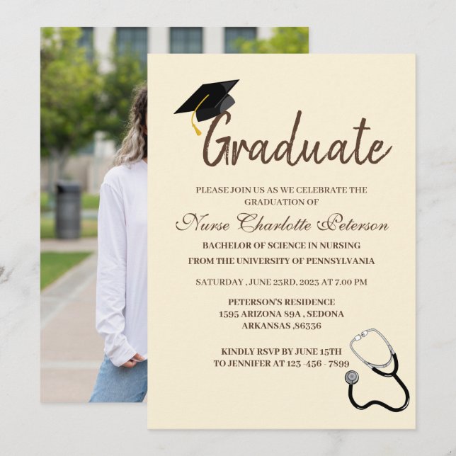 Unik Studentfest för fotosjuksköterskor med Anpass Inbjudningar (Fram/baksida)