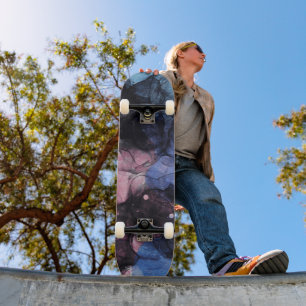 Unik svart abstrakt av blå rosa mini skateboard bräda 18,5 cm