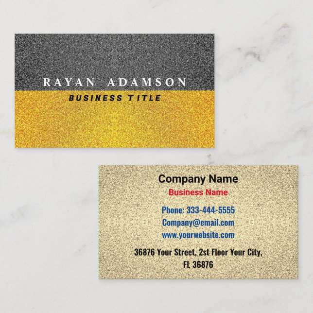 Unik Svart Glitterguld - Professionell Lyx Visitkort (Fram/baksida)