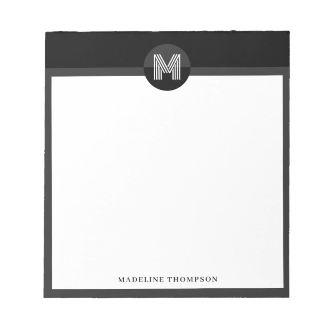 Unik svart grå vit geometrisk modern monogram anteckningsblock (Framsida)