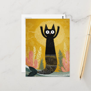 Unik svart katt-siren vykort