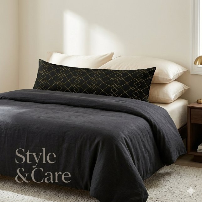 Unik svart kroppskudde med guld låda design (Unique Black Body Pillow Featuring Gold Box Design)