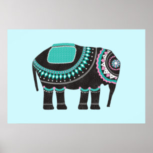 Unik, svart, orange, elefantdesign, modern poster