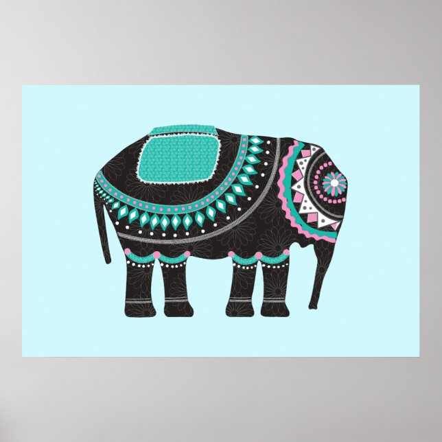 Unik, svart, orange, elefantdesign, modern poster (Framsidan)
