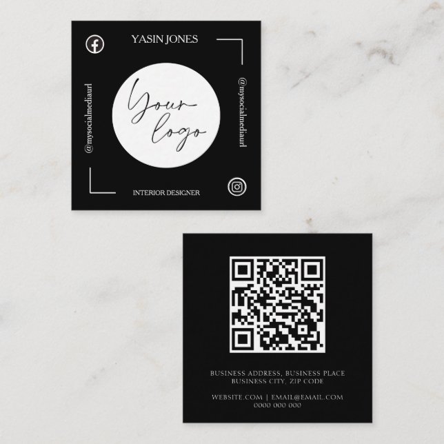 Unik svart-vit QR-kod Fyrkantigt Visitkort (Fram/baksida)