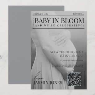 Unik svart-vit redaktionell fotobaby shower inbjudningar