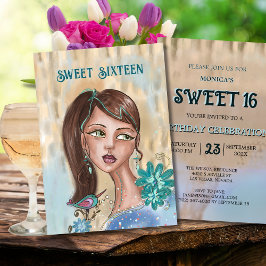 Unik Sweet 16-inbjudan - Retro Flower Girl Inbjudningar