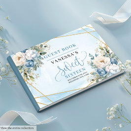 Unik Sweet sixteen för blåvita blommor i Guld Gästböcker