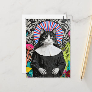 Unik syster Kitty katt-nunnan collage Vykort