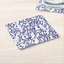 Unik Teckning, blå, vit kanin