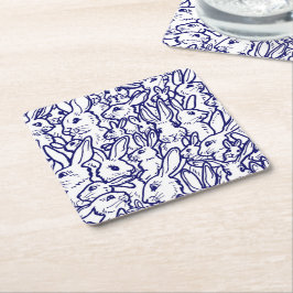 Unik Teckning, blå, vit kanin Underlägg Papper Kvadrat