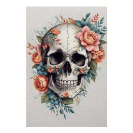 Unik teckning med blommigt Skull Perfect Poster