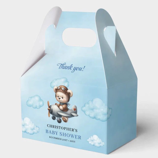 Unik Teddybjörn Aviator Blå Brun Pojke Dopp  Presentaskar (Unique Teddy Bear Aviator Blue Brown Boy Shower Favor Box

)