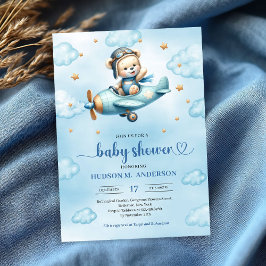 Unik Teddybjörn Pilot Blå Brun Pojke Shower Kort