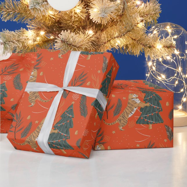 Unik tiger för Grönt och röd Julgran Presentpapper (Helgdagar)