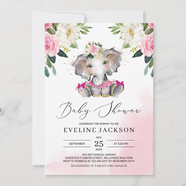 Unik tjej tutu ballerina elephant boho baby inbjudningar (Framsida)