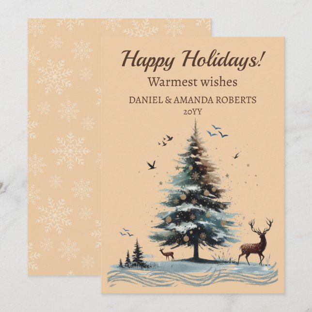 Unik Träd, skogsmiljö med Hjort Julkort (Fram/baksida)