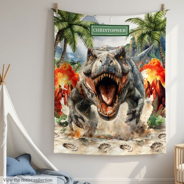 Unik Tyrannosaurus Blanket-Personlig för Boy Fleecefilt (Unique Tyrannosaurus Blanket Personalized with Boy Name)