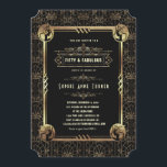 Unik Underbar Guld-Gatsby 50 och Fabulous Inbjudningar<br><div class="desc">Glamoral Art Deco Underbar Gatsby stil-design. Den har en unik konst Deco Nouveau med Flapper Girls hörn, ornament och delare, en underbar vintage typsnitt, allt på en utfattig guld Art Deco mönster mot svart bakgrund. Använda Anpassa verktyg om du vill lägga till din information. Om du vill ha matchande artiklar...</div>