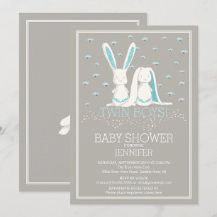 Unik Vår TWIN Boys Bunny Baby Shower Inbjudningar
