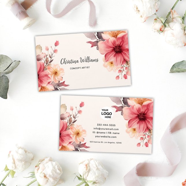 Unik vattenfärg för Blommigt Visitkort (Unique Floral Watercolor Business Card)