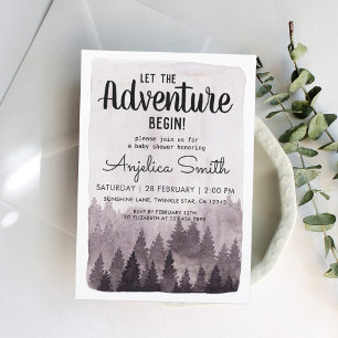 Unik vattenfärg Målad Rustic Forest Baby Sower Inbjudningar