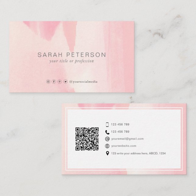 Unik vattenfärg QR-kod social-media, personlig Visitkort (Fram/baksida)