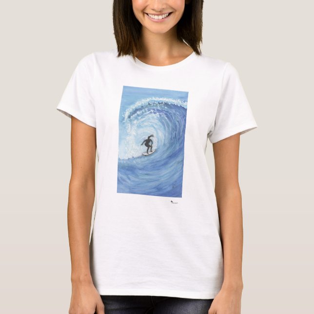 Unik vattenfärgsfärg målning av kvinnlig surfer t shirt (Framsida)
